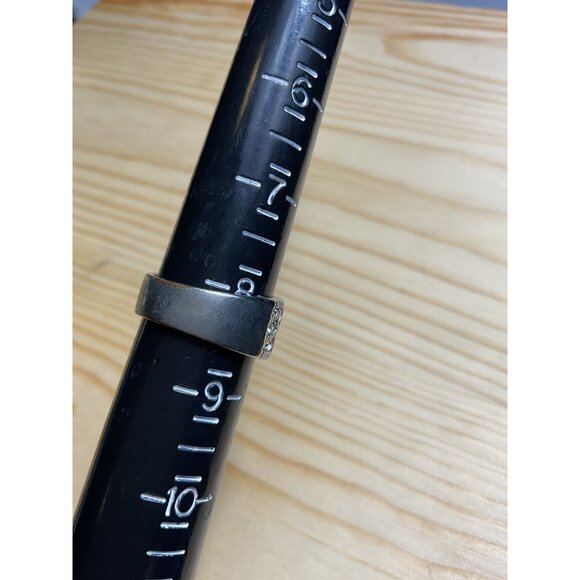 Wide Silver Rhinestone Band Ring Textured Design - Picture 4 of 4